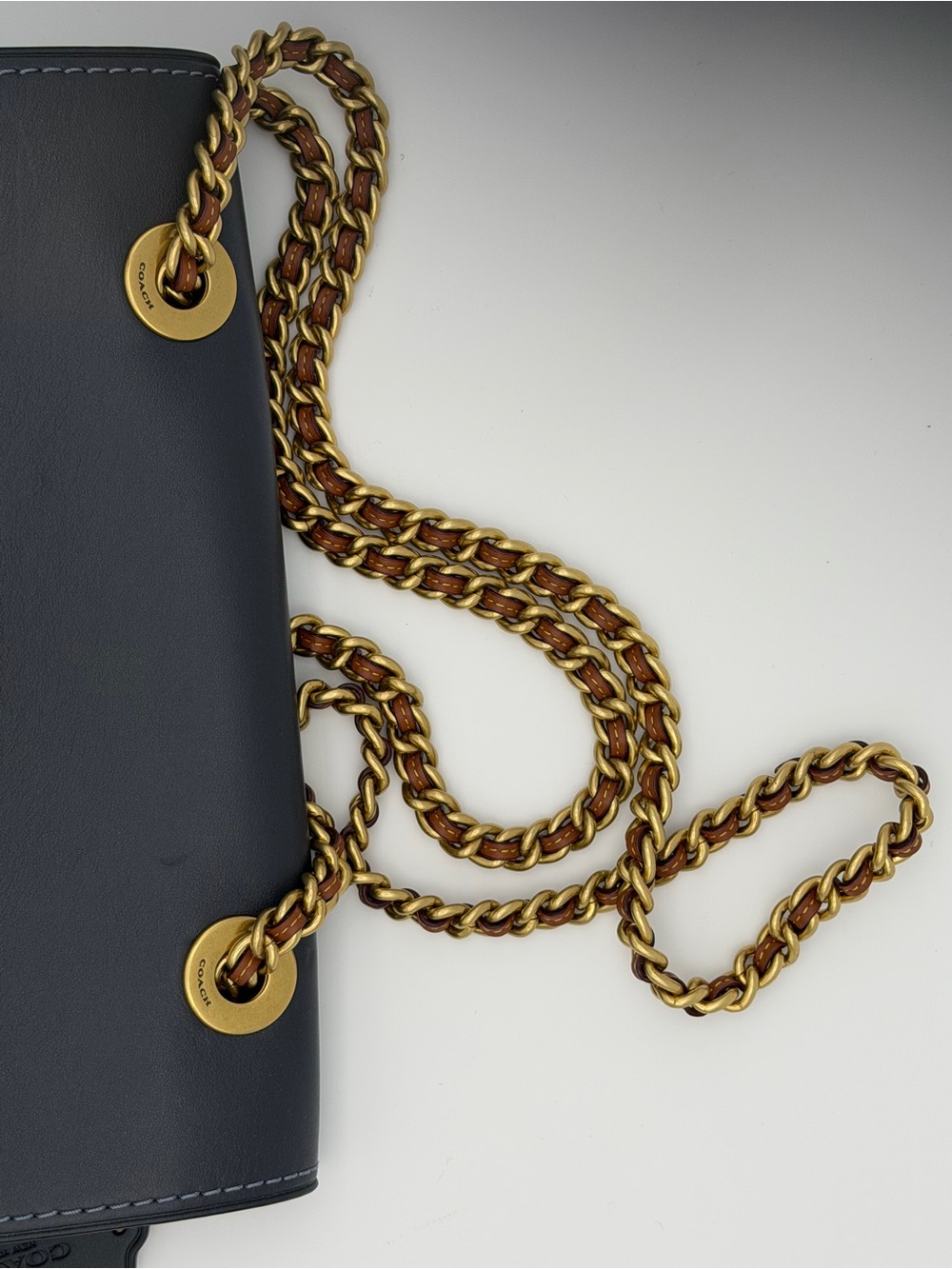 Coach Tea Rose Turnlock Chain Shoulder Bag Signature Canvas Charcoal Leather - Picture 7 of 7